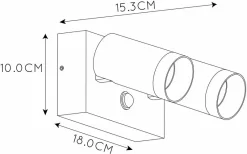 Lucide Taylor GU10 Sensor Wandspot - 2 Spots - Zwart -Buiten koken Winkel 749 1200 09831 02 30 technical drawing