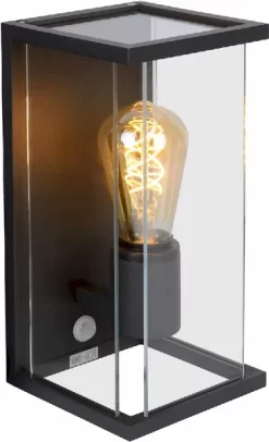 Lucide Claire E27 Wandlamp Met Sensor - Antraciet