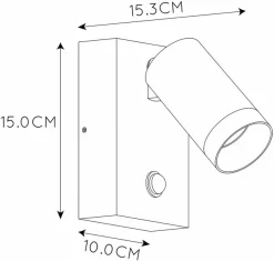 Lucide Taylor GU10 Sensor Wandspot - 1 Spot - Zwart -Buiten koken Winkel 900 945 09831 01 30 technical drawing